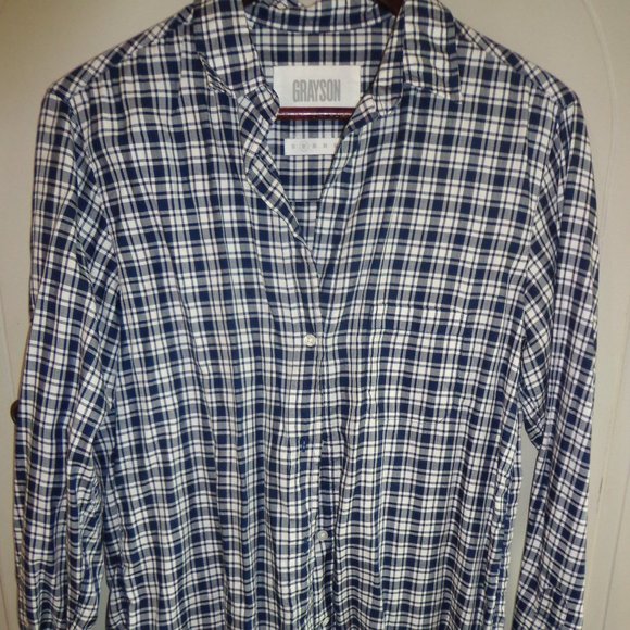 FIRM NWT Anthropologie GRAYSON The Hero Buttondown Shirt S Navy/White Plaid - Picture 1 of 16